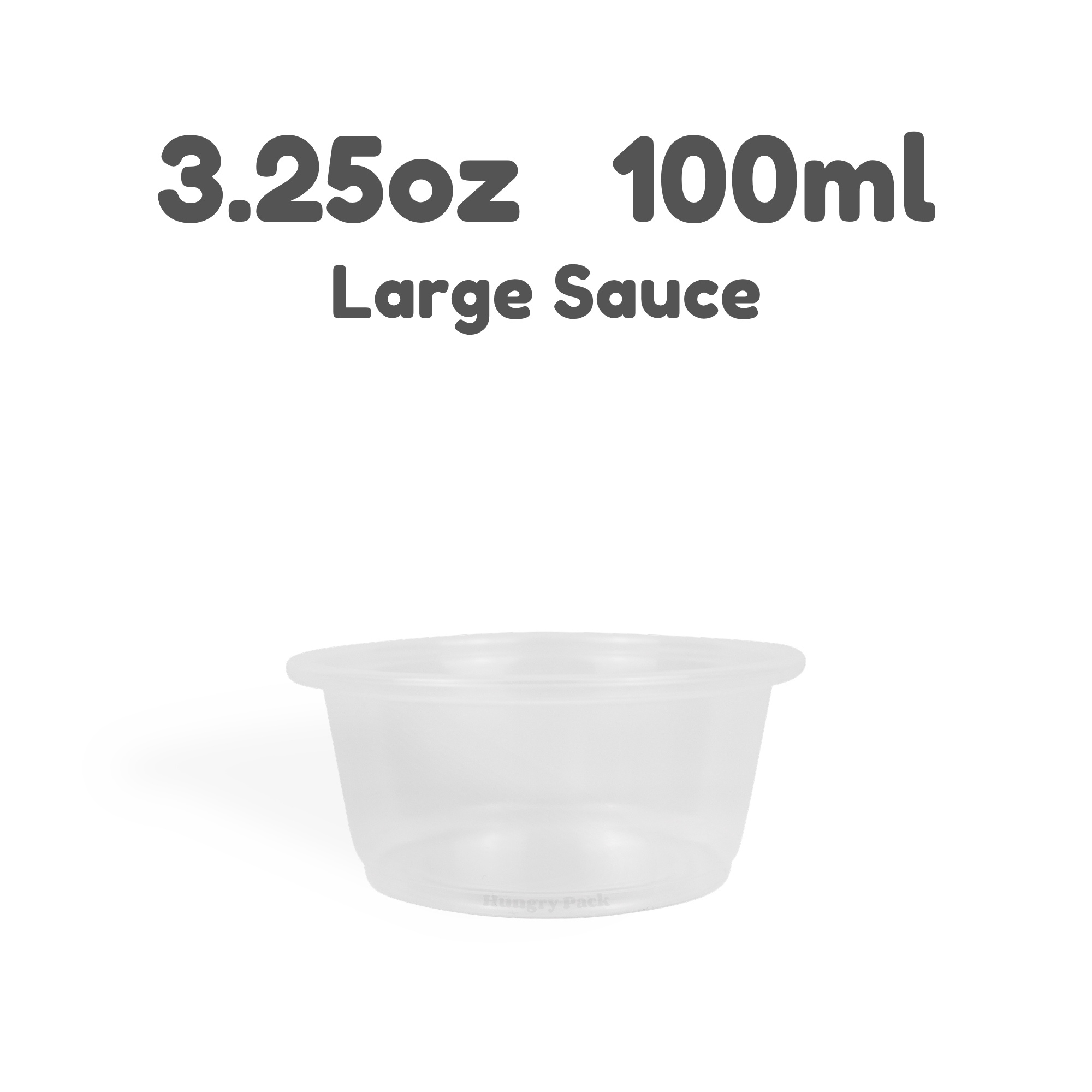 Clear 3.25oz plastic sauce cup on a white background